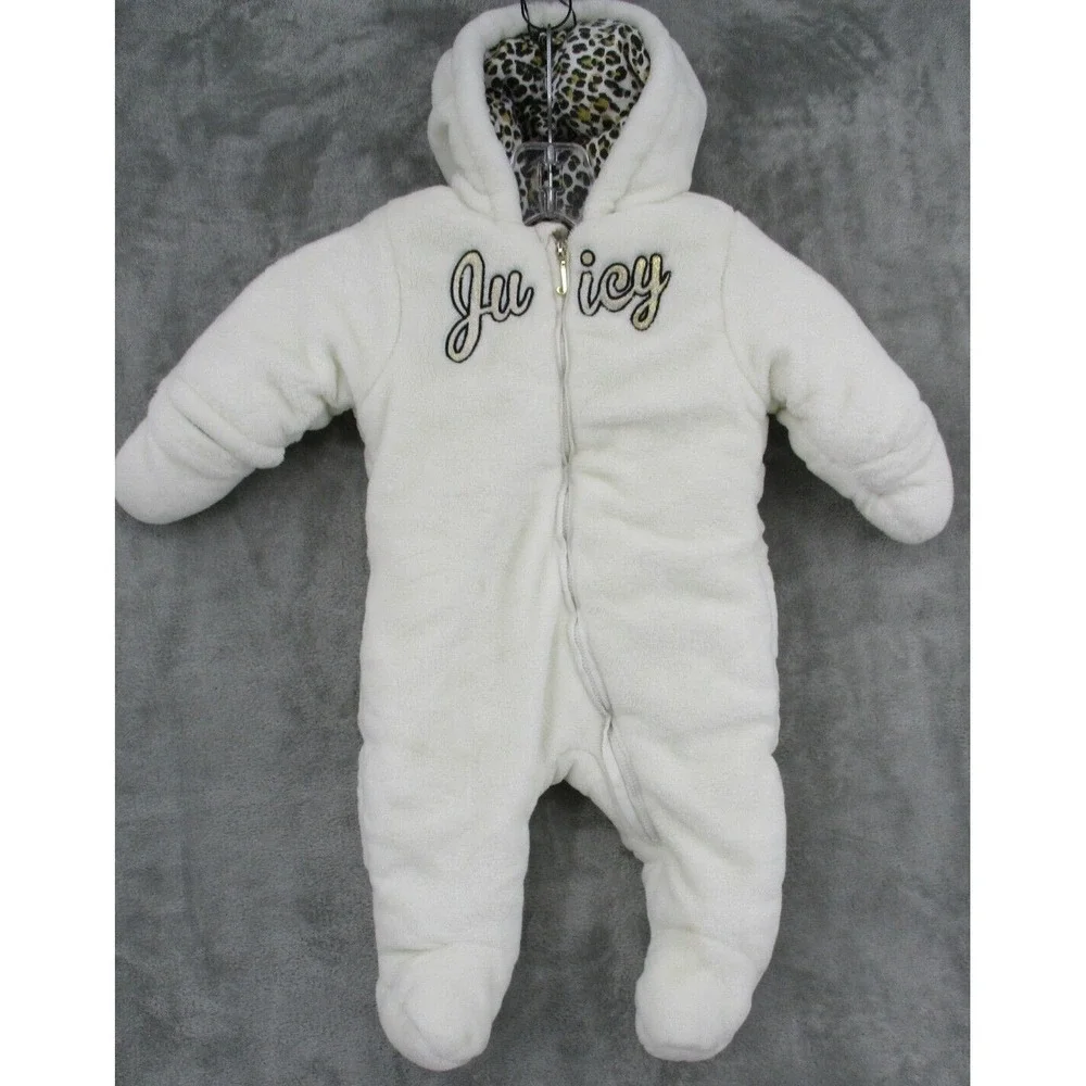 Juicy Couture Snow Suit Girls 6/9 Months Logo Zip Insulated Zip Cozy Warm Ivory